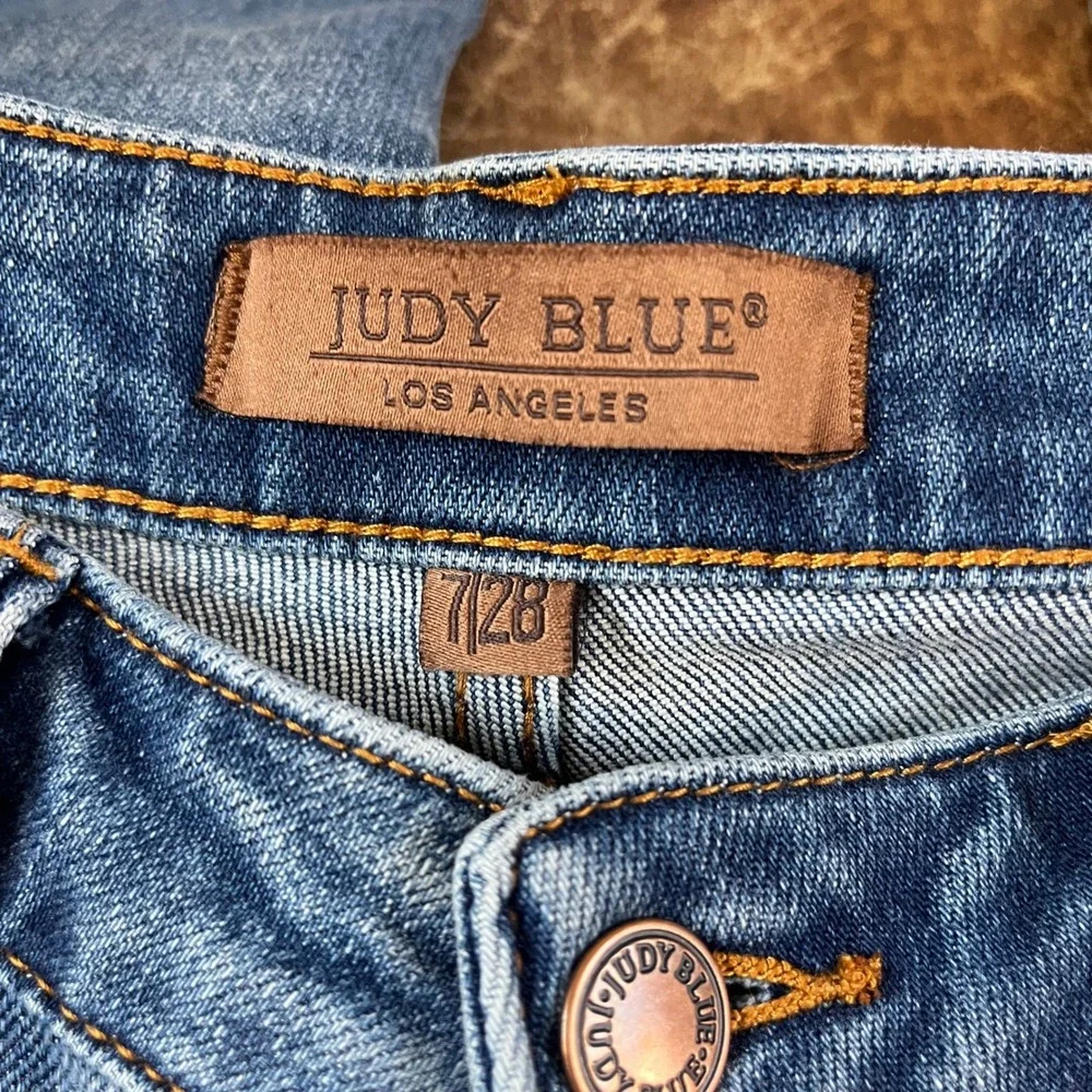 Judy Blue Boyfriend Jeans Womens 7/28 Blue Raw Hem‎ High Rise Stretch JB88818 MD
